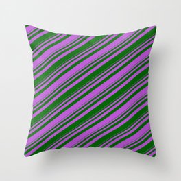 [ Thumbnail: Orchid & Dark Green Colored Striped Pattern Throw Pillow ]