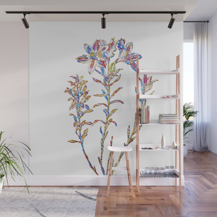 Floral Lily of the Incas Mosaic on White Wall Mural
