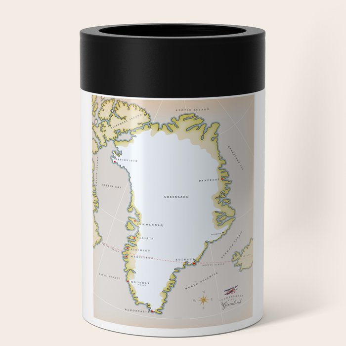 Illustrated Map of Greenland Can Cooler by Nicks Emporium Society6