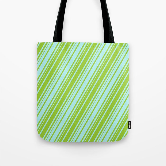 Turquoise and Green Colored Lined Pattern Tote Bag