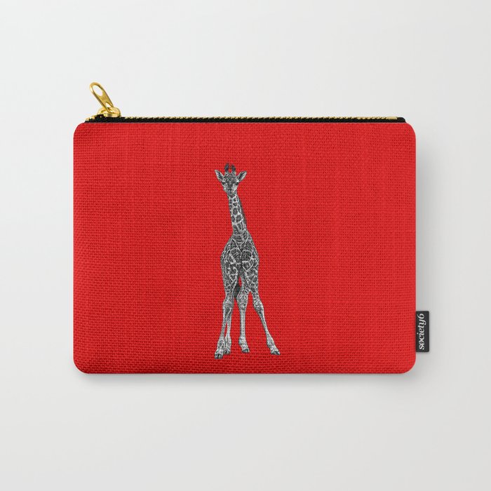Baby giraffe - ink illustration - red Carry-All Pouch