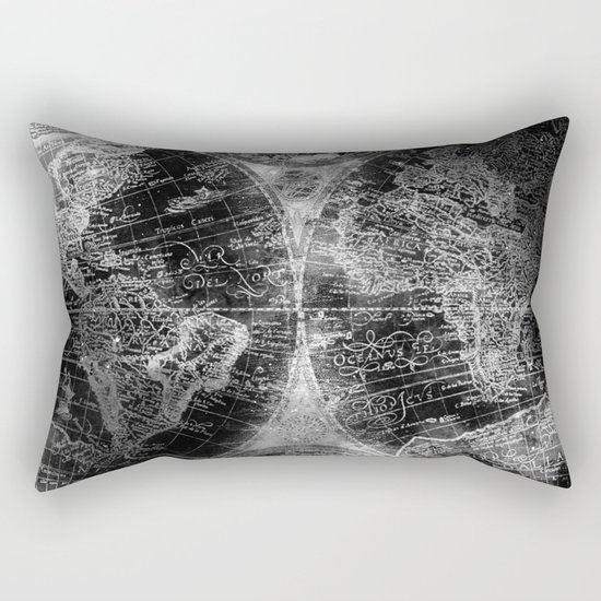 Antique Map Space Stars Black and White Rectangular Pillow