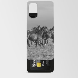 Wild horses running in the sun | Horse photography Netherlands | Nature travel black an white animal photo print Android Card Case