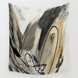 Drift [5]: a neutral abstract mixed media piece in black, white, gray, brown Wall Tapestry