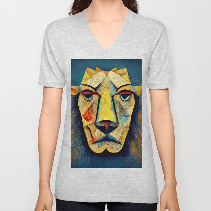 Abstract Lion Head V Neck T Shirt
