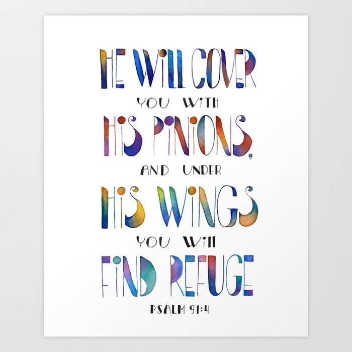 Psalm 91 4 He will cover you with his feathers Art Print