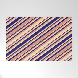 [ Thumbnail: Dark Salmon, Beige, and Midnight Blue Colored Pattern of Stripes Welcome Mat ]