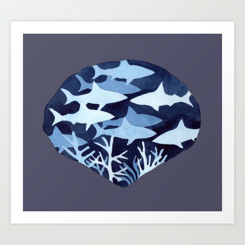 Shark Negative Painting With Dark Background Art Print By Landandseaartstudio Society6