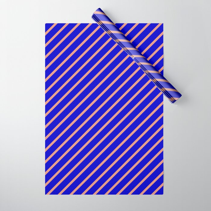 Blue & Dark Salmon Colored Lines Pattern Wrapping Paper