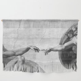 Black and White Creation of Adam Painting by Michelangelo Sistine Chapel Wall Hanging