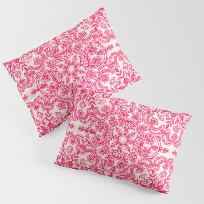 Hot Pink & Soft Cream Folk Art Pattern Kissenbezug Hot Pink & Soft Cream Folk Art Pattern Kissenbezug
