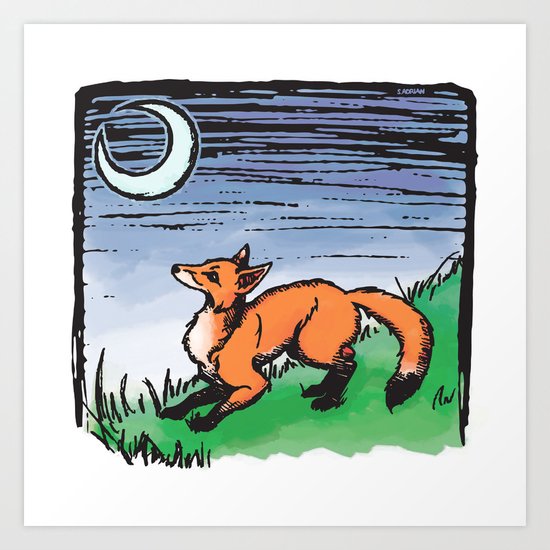 Fox and the Moon Art Print