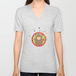 Party Bear with Spots in cirlce V Neck T Shirt