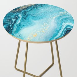 Aquamarine and Cerulean + Gold Flecked Abstract Ripples Side Table