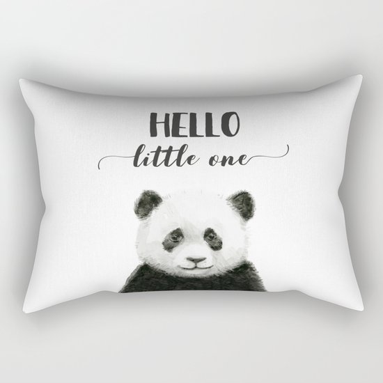 Panda Art Print Baby Animals Hello Little One Nursery Decor Rectangular Pillow