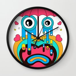 Cute Heart Under Umbrella Wall Clock | Kawaii, Happy, Funny, Umbrella, Acrylic, Flowers, Pink, Rain, Cute, Pop Art 