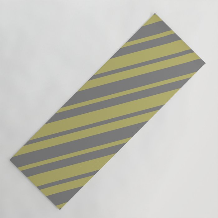 Dark Khaki & Gray Colored Lined/Striped Pattern Yoga Mat