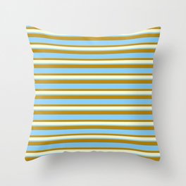 [ Thumbnail: Light Sky Blue, Dark Goldenrod, and Light Yellow Colored Lined/Striped Pattern Throw Pillow ]