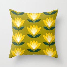 Geometric Scandi Flower Pattern (yellow/lime green) Throw Pillow