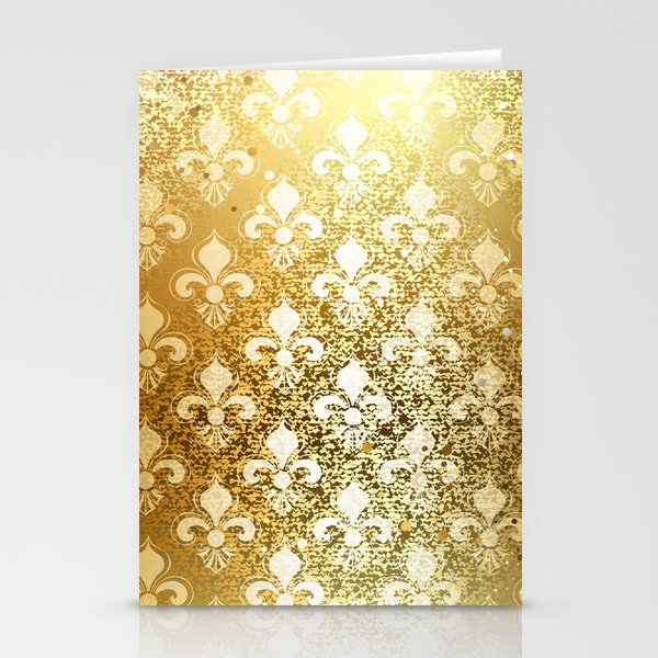 Brocade Gold Fleur de Lis Background Stationery Cards