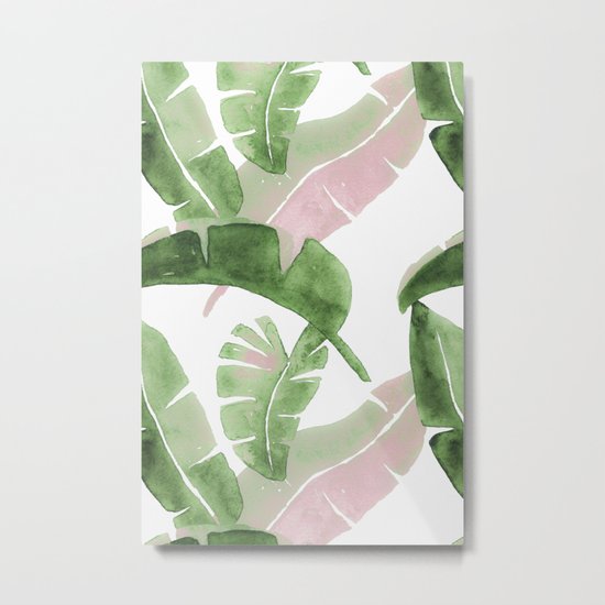 Tropical Leaves Green And Pink Metal Print