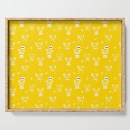 Yellow and White Hand Drawn Dog Puppy Pattern Serving Tray