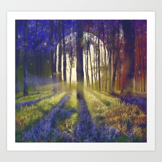 moonlight forest landscape Art Print
