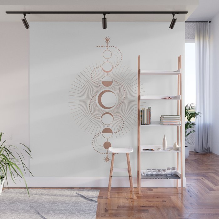 Moon Variations in White Wall Mural