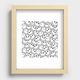 Black And White Happy Smiley Face Emojis Pattern Recessed Framed Print