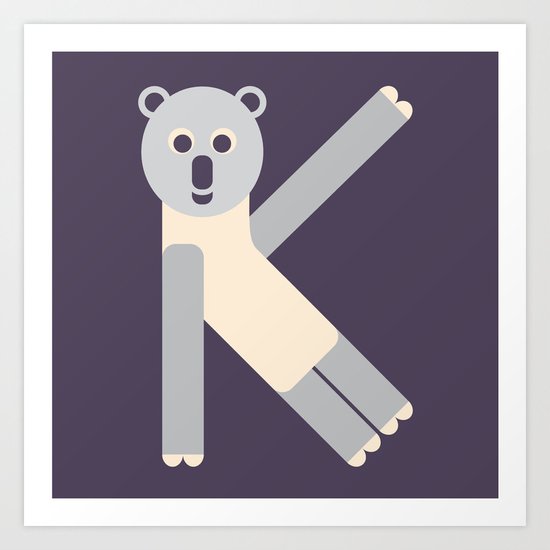 Letter K // Animal Alphabet // Koala Monogram Art Print