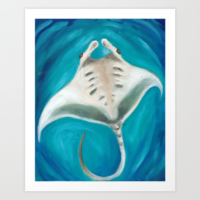 Manta Ray In Blue Oil Painting Art Print