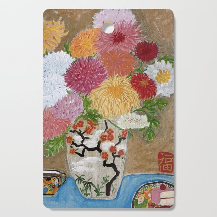 Chrysanthemums and Cake Cutting Board