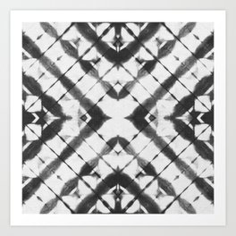 Shibori itajime tie dyed black triangles over white background Art Print
