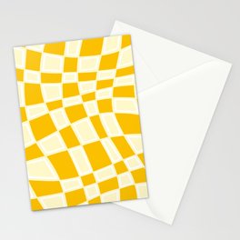 Abstract Retro Swirl Curvy Checkerboard Square Pattern Design // Yellow Mustard Colors Stationery Card