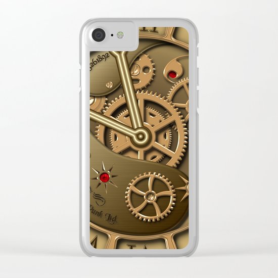 Steampunk clock gold Clear iPhone Case