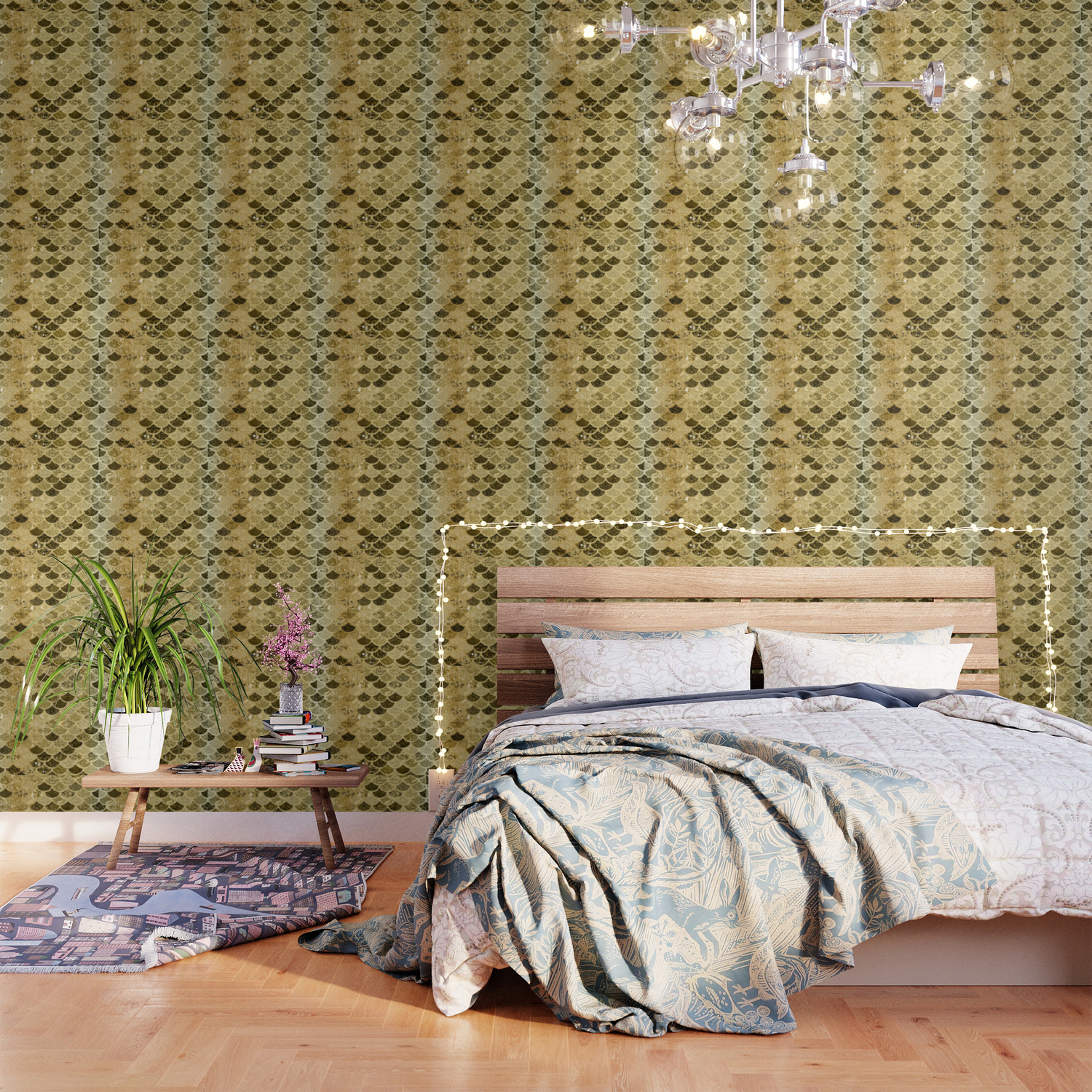 Glitter Gold Mermaid Scales Pattern Wallpaper