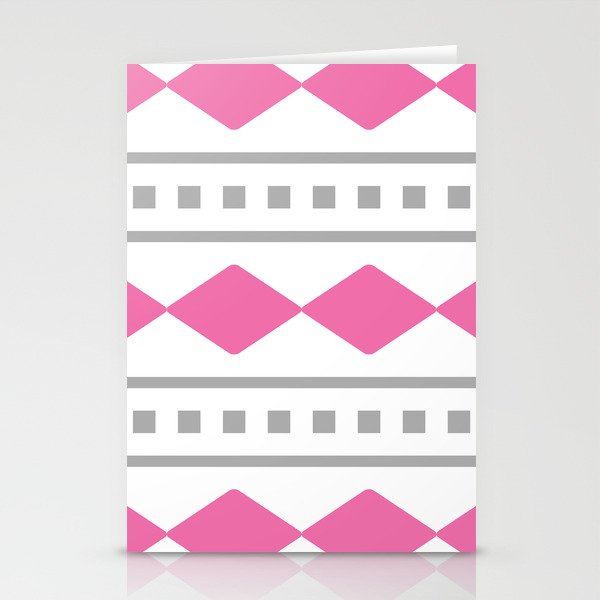 Pink, Grey, and White Diamond Pattern Stationery Cards