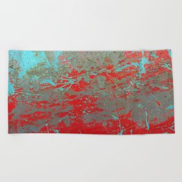 texture - aqua and red paint Beach Towel