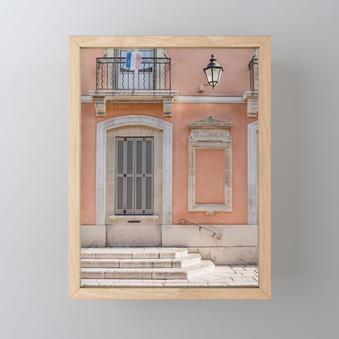 White door pastel building in the South of France | Fine Art Travel Photography Framed Mini Art Print