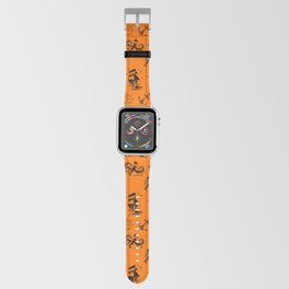 Orange And Black Silhouettes Of Vintage Nautical Pattern Apple Watch Band