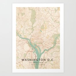 Washington D.C., United States - Vintage Map Art Print