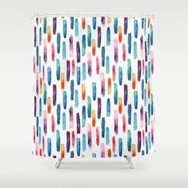 Watercolor long brush strokes background. Water color colorful lines seamless pattern. Hand painted abstract illustration Shower Curtain