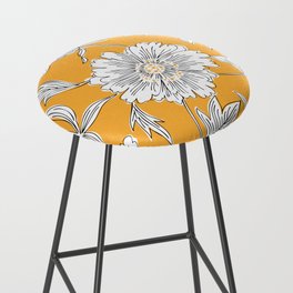 Hand drawn abstract garden flowers. Contour drawing. Large daisy heads in bloom. Summer floral seamless pattern. Line art flowers. Detailed outline sketch drawing. Bar Stool