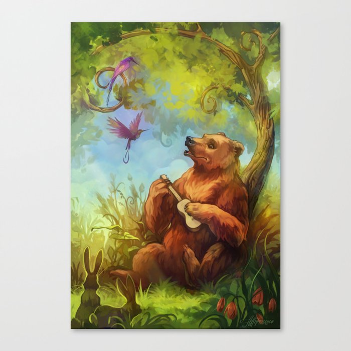 Bear and ukulele Canvas Print