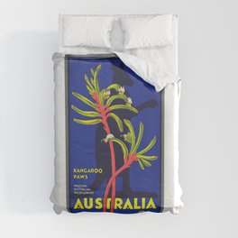 1930 AUSTRALIA Kangaroo Paws Wildflowers Travel Poster Duvet Cover