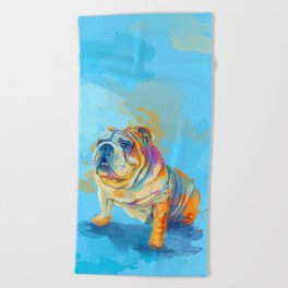 English Bulldog Digital Art Beach Towel