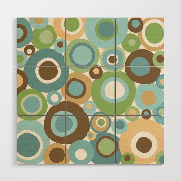 Mid Century Modern Circles // Brown, Green, Gold, Ocean Blue, Sky Blue, Turquoise, Ivory Wood Wall Art