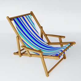 [ Thumbnail: Blue, Turquoise & Beige Colored Striped/Lined Pattern Sling Chair ]