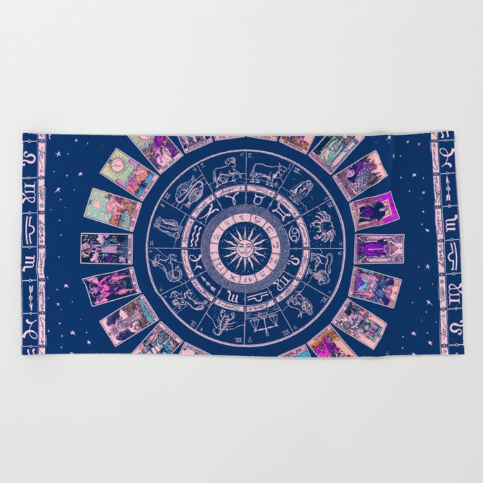 Major Arcana & Wheel of the Zodiac | Pastel Goth Beach Towel