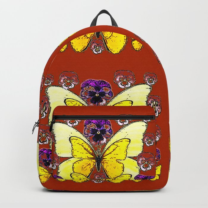 RUST COLORED YELLOW  BUTTERFLY & PANSY FLORAL Backpack